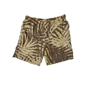 Columbia Swim Trunks Mens M Brown Tan Tropical Print Lined Shorts